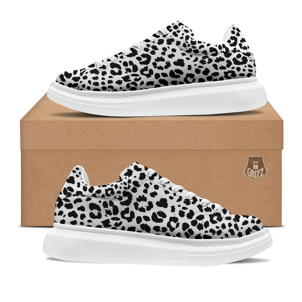 Jaguar White And Black Print Pattern Platform Shoes-grizzshop