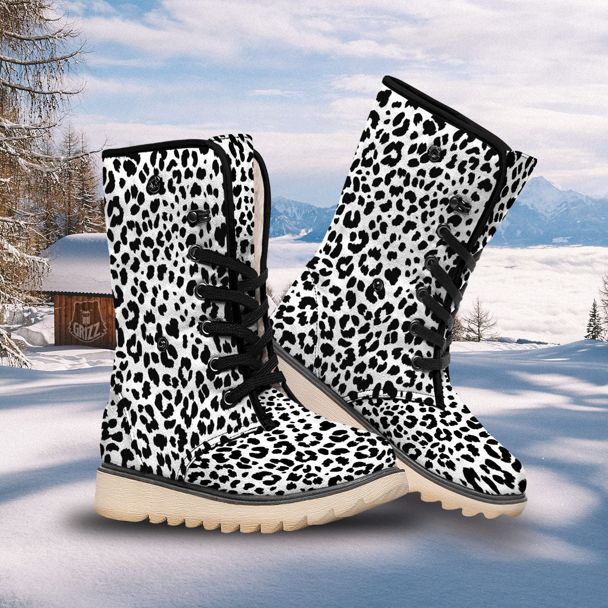 Jaguar White And Black Print Pattern Snow Boots-grizzshop