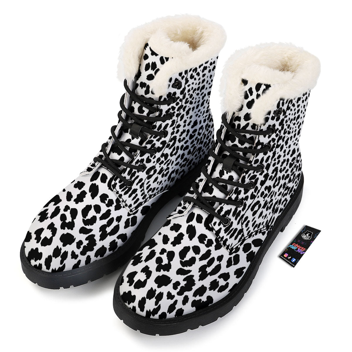 Jaguar White And Black Print Pattern Winter Boots-grizzshop