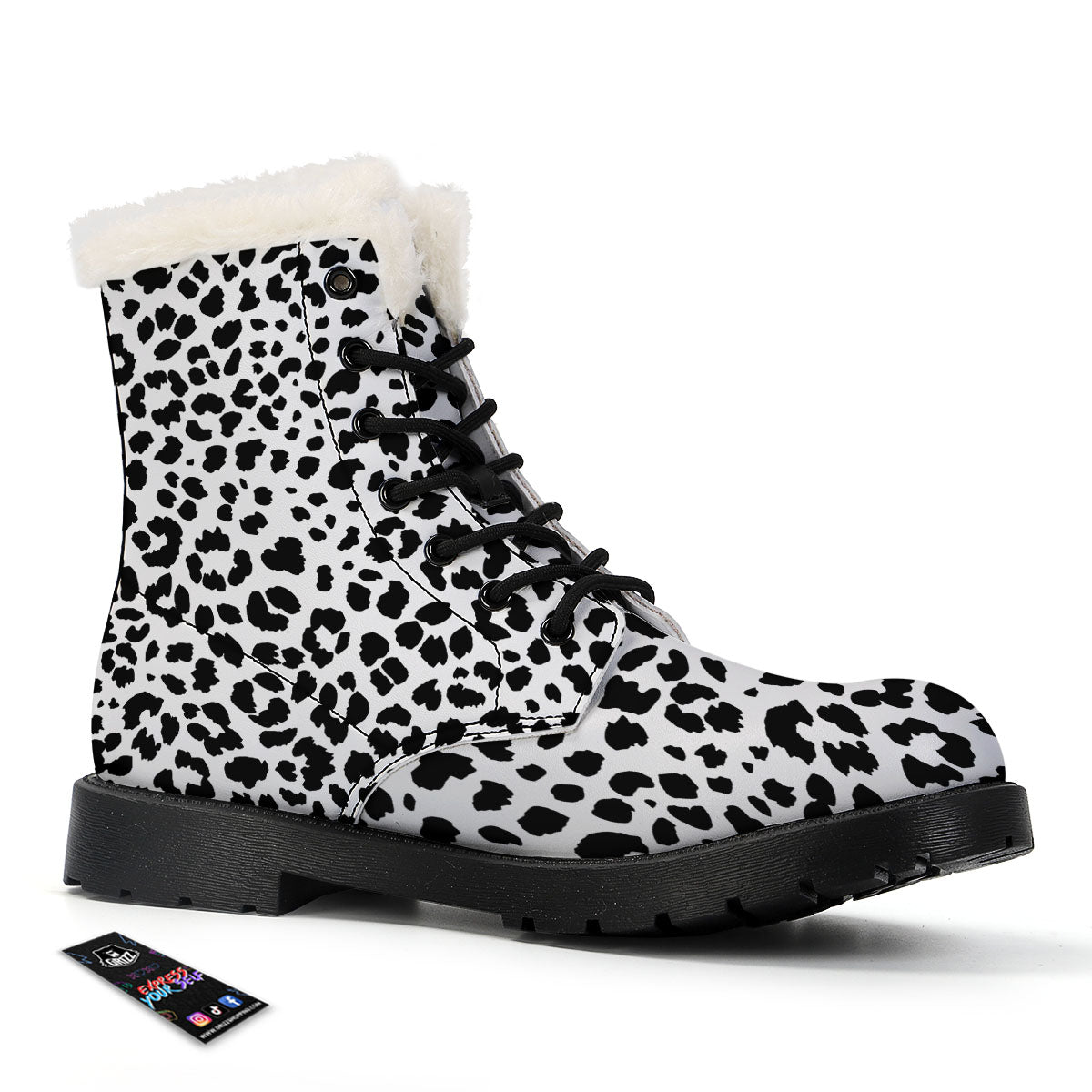 Jaguar White And Black Print Pattern Winter Boots-grizzshop