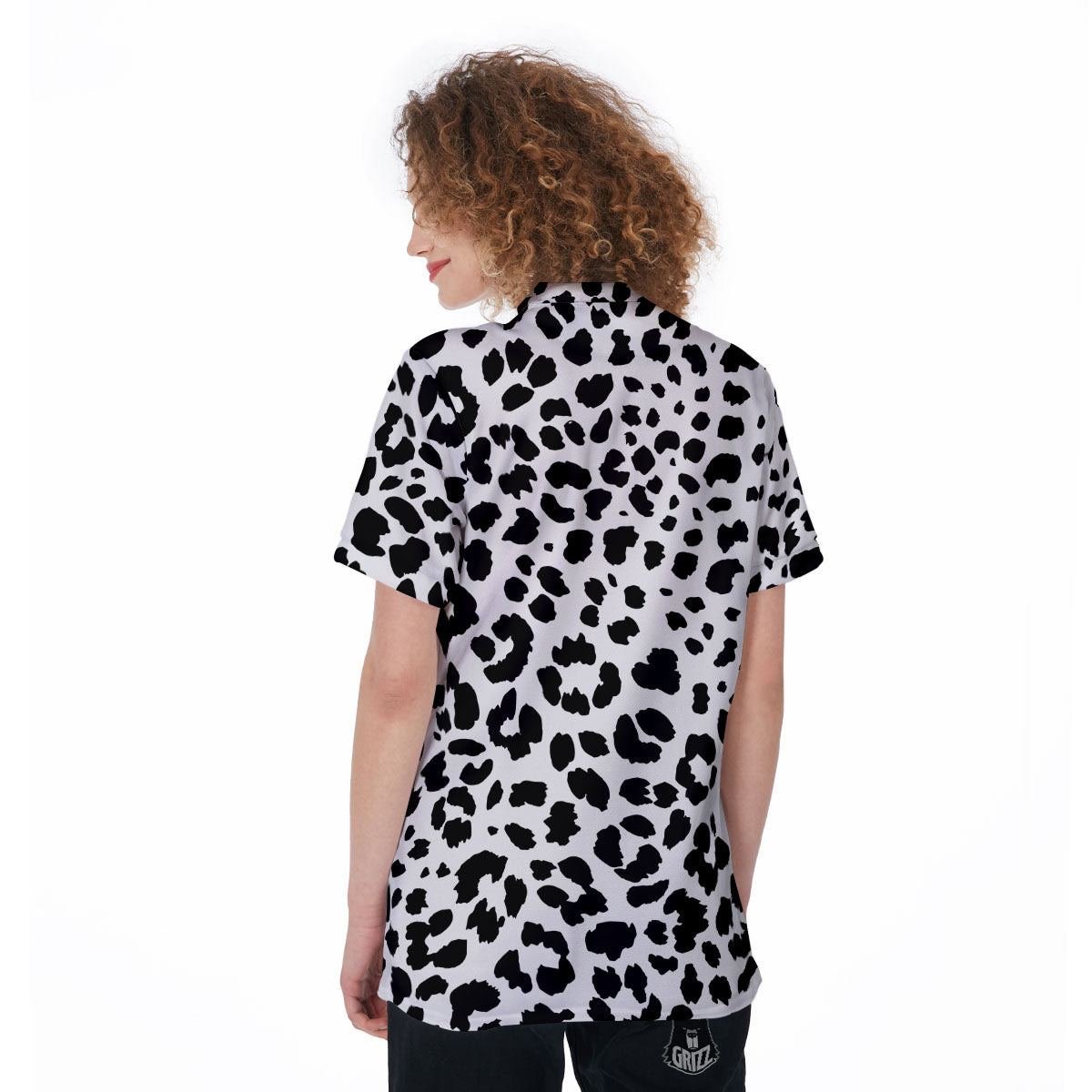 Jaguar White And Black Print Pattern Women's Golf Shirts-grizzshop