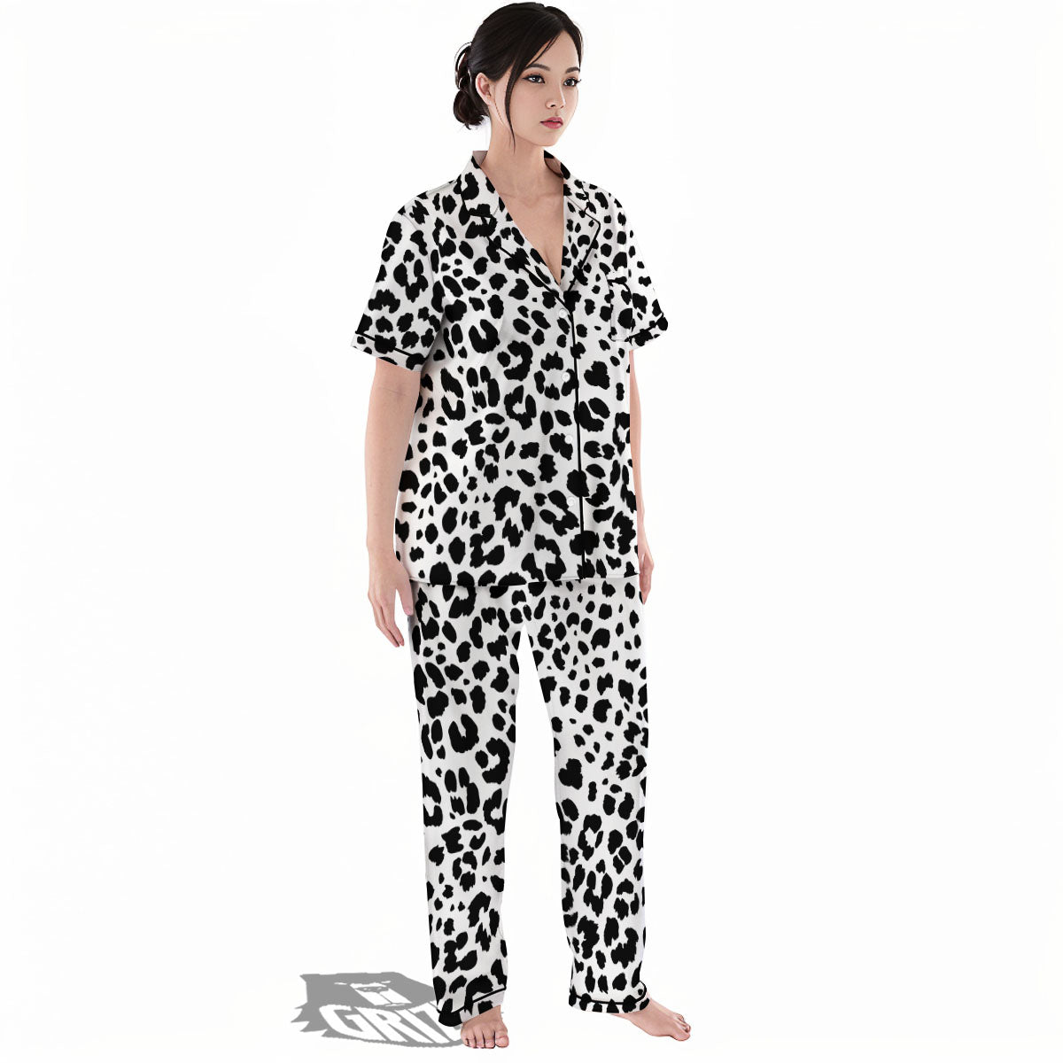 Jaguar White And Black Print Pattern Women's Pajamas Set-grizzshop