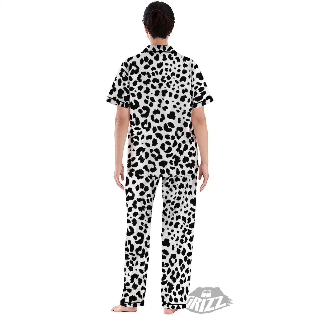 Jaguar White And Black Print Pattern Women's Pajamas Set-grizzshop