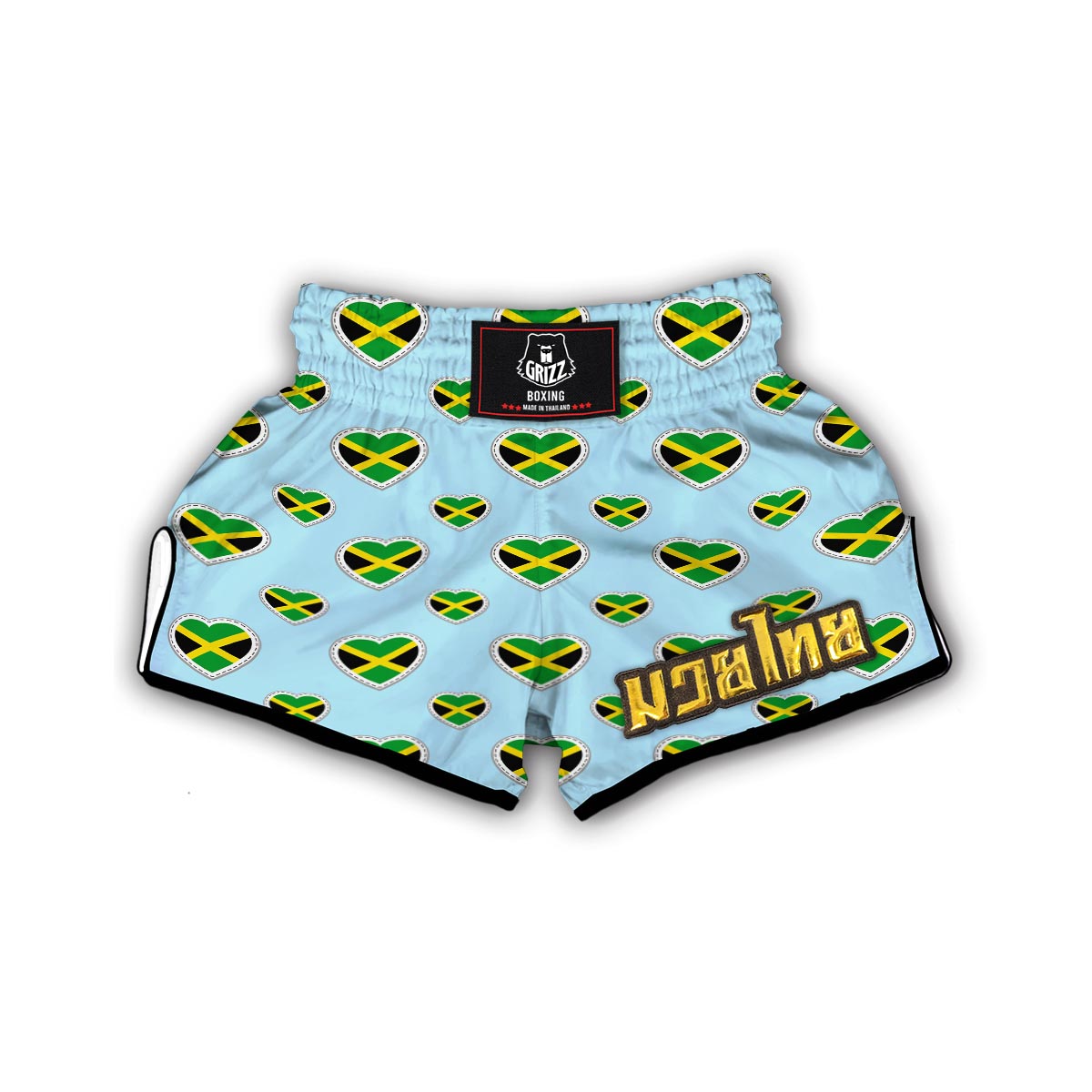 Jamaican Heart Pattern Print Muay Thai Boxing Shorts-grizzshop