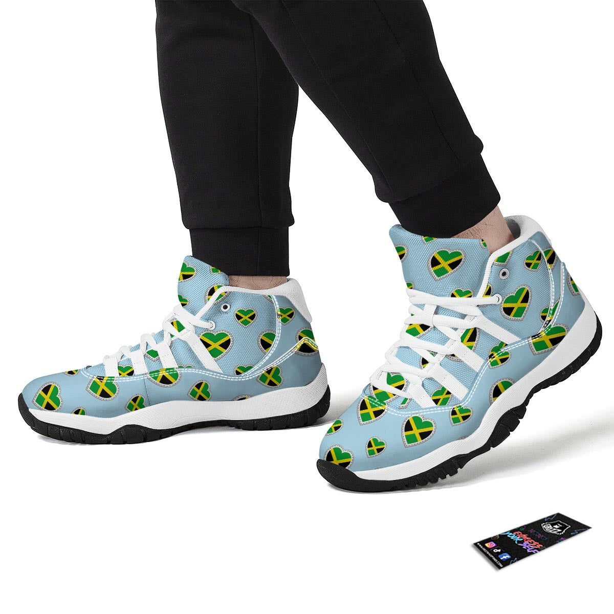 Jamaican Heart Pattern Print White Bball Shoes-grizzshop