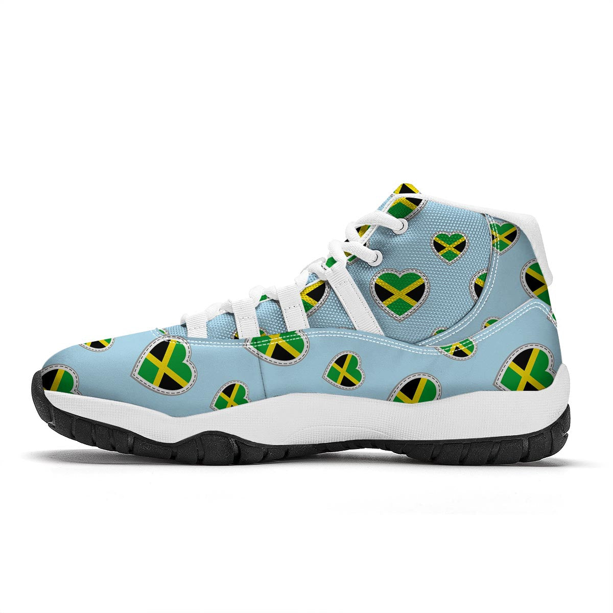Jamaican Heart Pattern Print White Bball Shoes-grizzshop