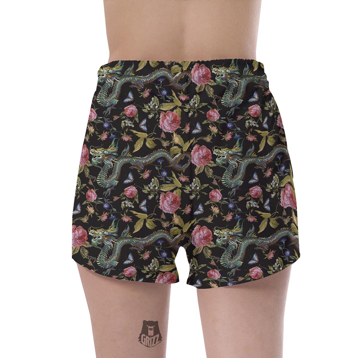 Janpanese Floral Dragon Print Women's Shorts-grizzshop
