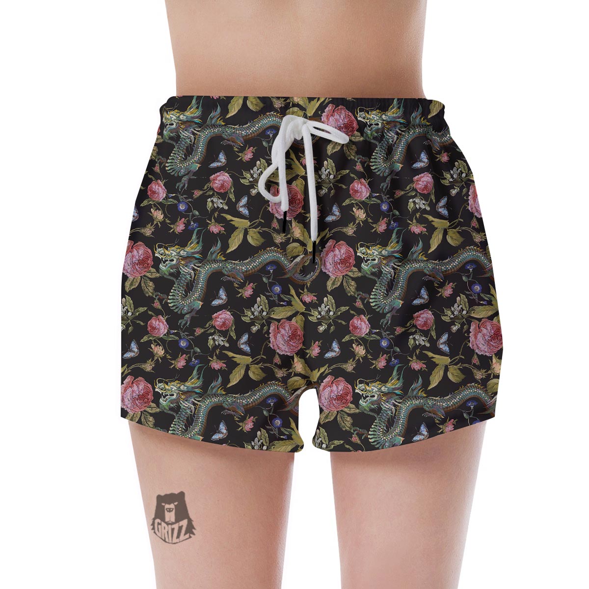 Janpanese Floral Dragon Print Women's Shorts-grizzshop