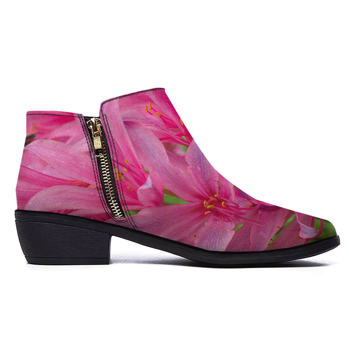 Japanese Amaryllis Purple And Pink Print Ankle Boots-grizzshop