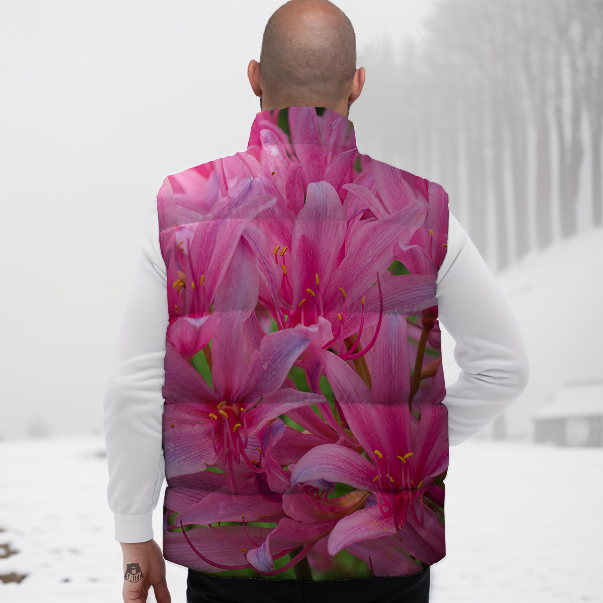 Japanese Amaryllis Purple And Pink Print Down Vest