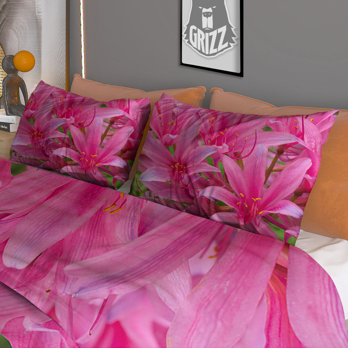 Japanese Amaryllis Purple And Pink Print Duvet Cover Bedding Set