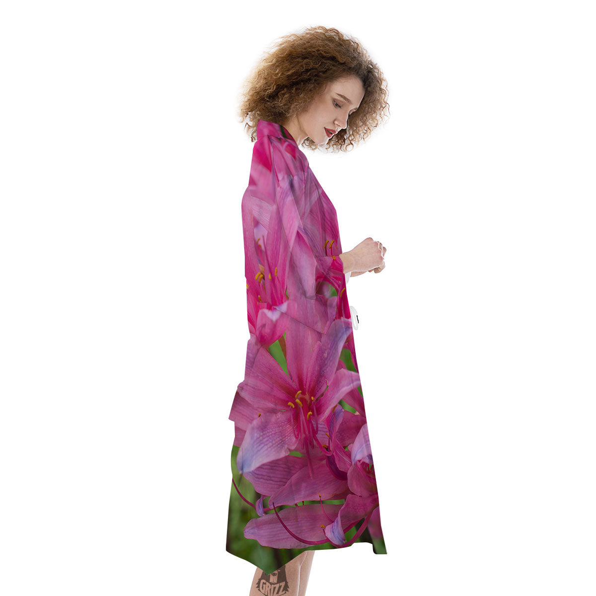 Japanese Amaryllis Purple And Pink Print Kimono-grizzshop