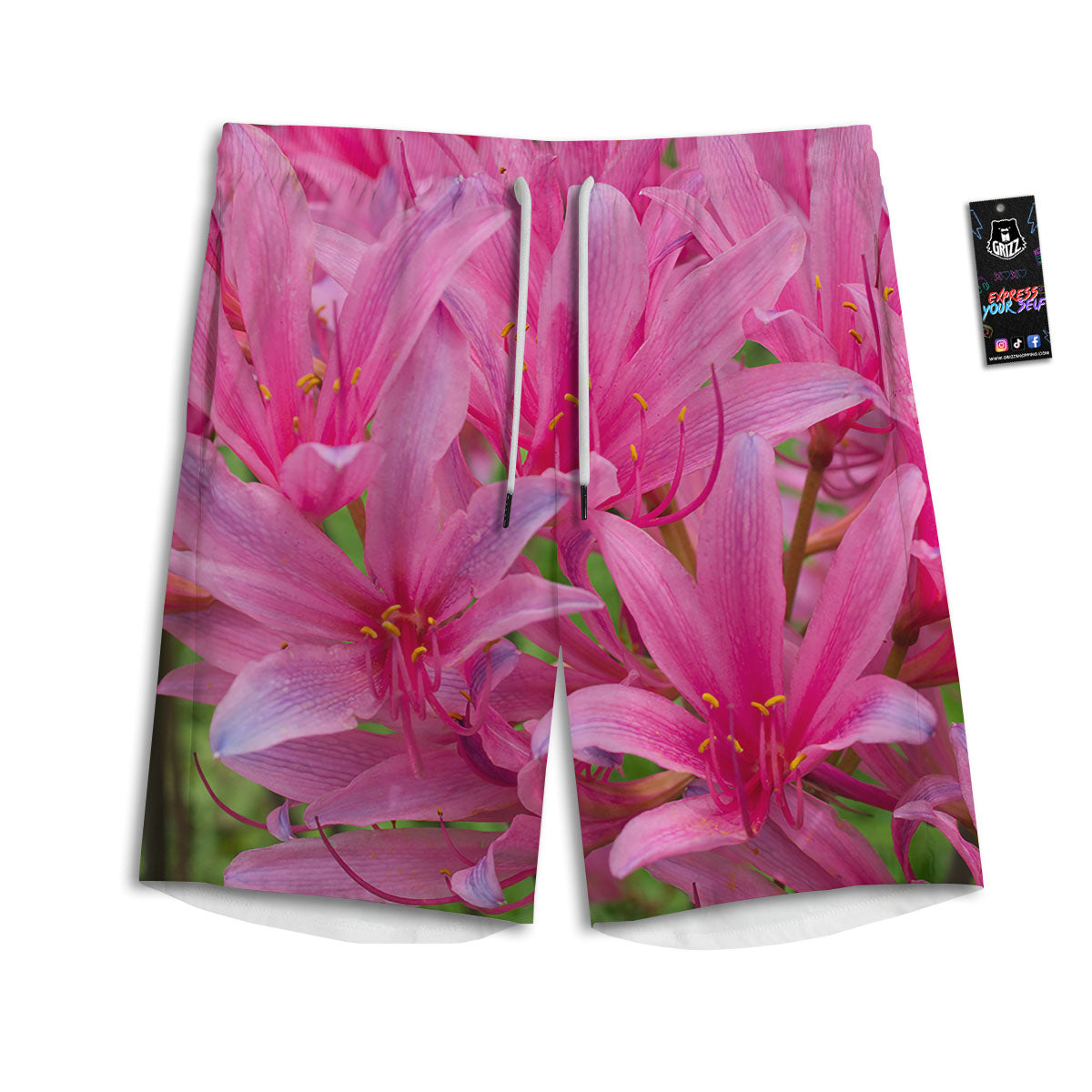 Japanese Amaryllis Purple And Pink Print Men's Athletic Shorts
