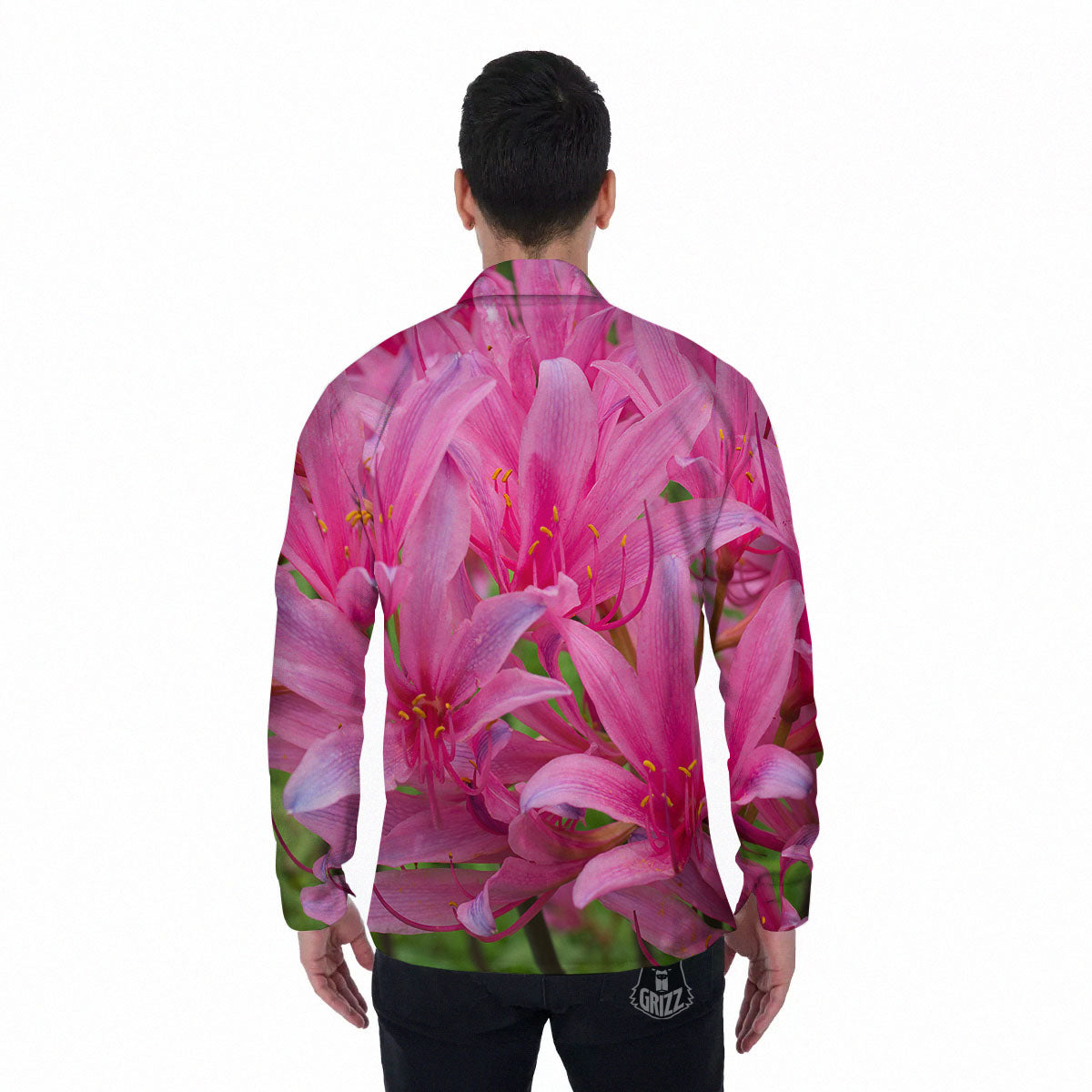 Japanese Amaryllis Purple And Pink Print Men's Long Sleeve Shirts-grizzshop