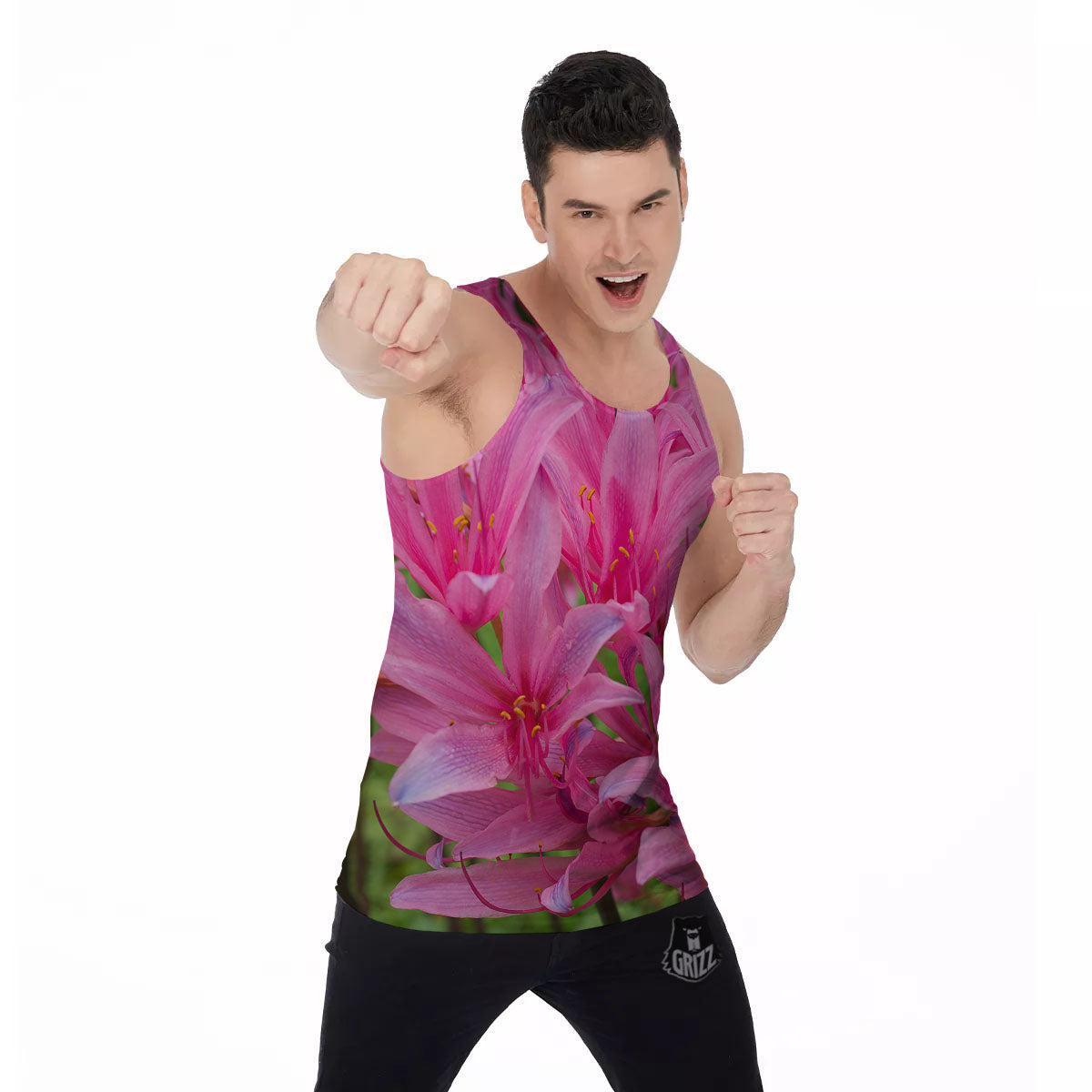 Japanese Amaryllis Purple And Pink Print Men's Tank Top-grizzshop