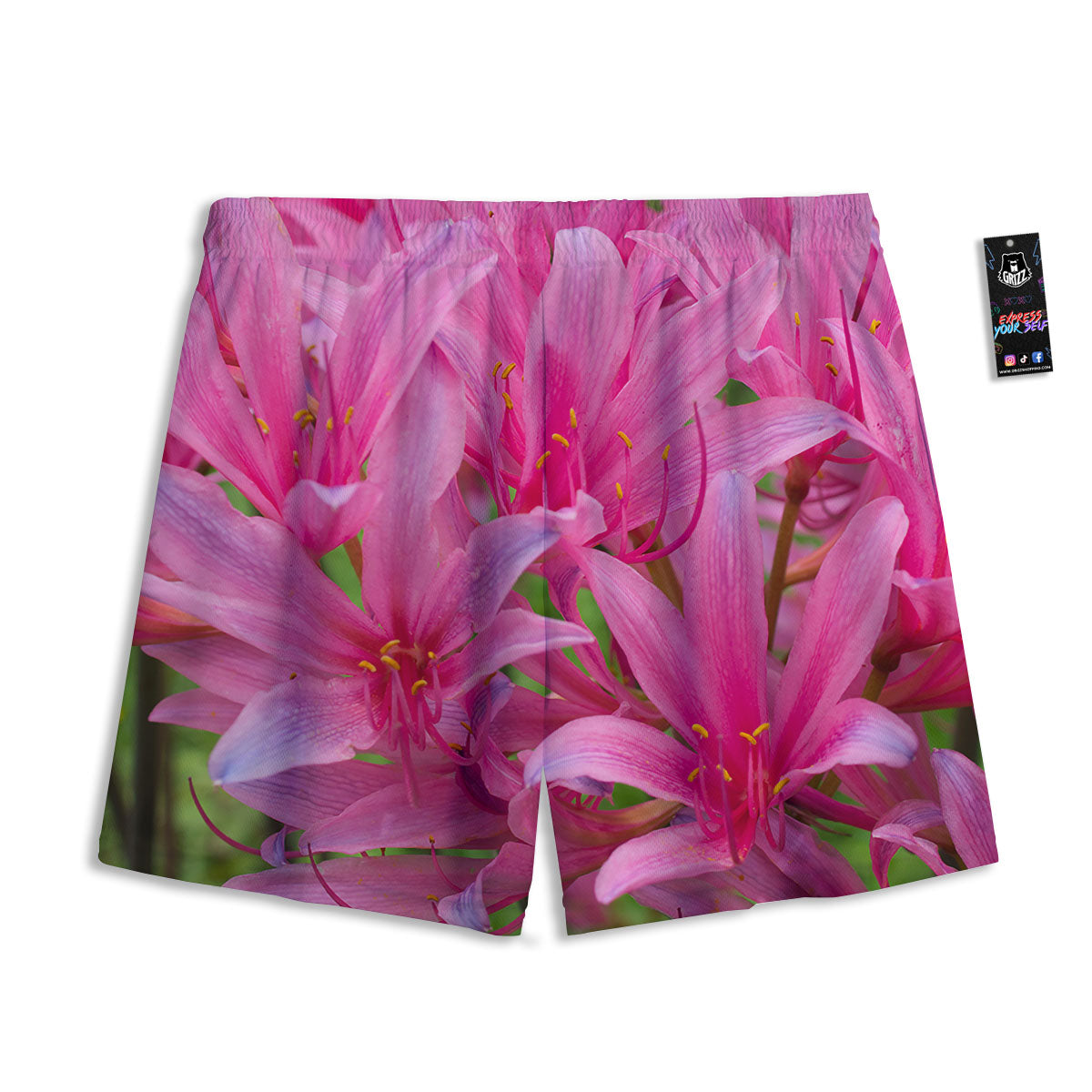 Japanese Amaryllis Purple And Pink Print Mesh Shorts