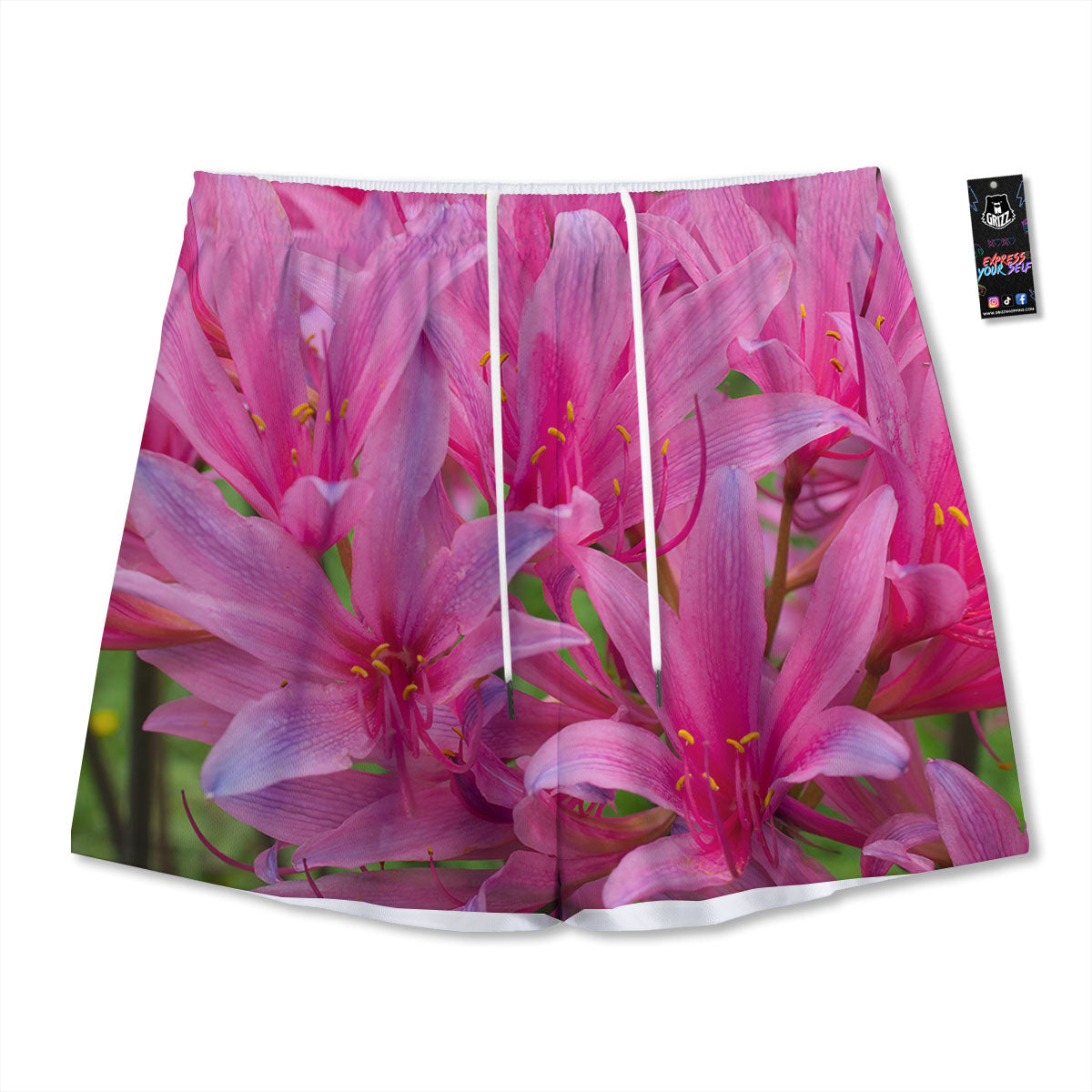 Japanese Amaryllis Purple And Pink Print Mesh Shorts