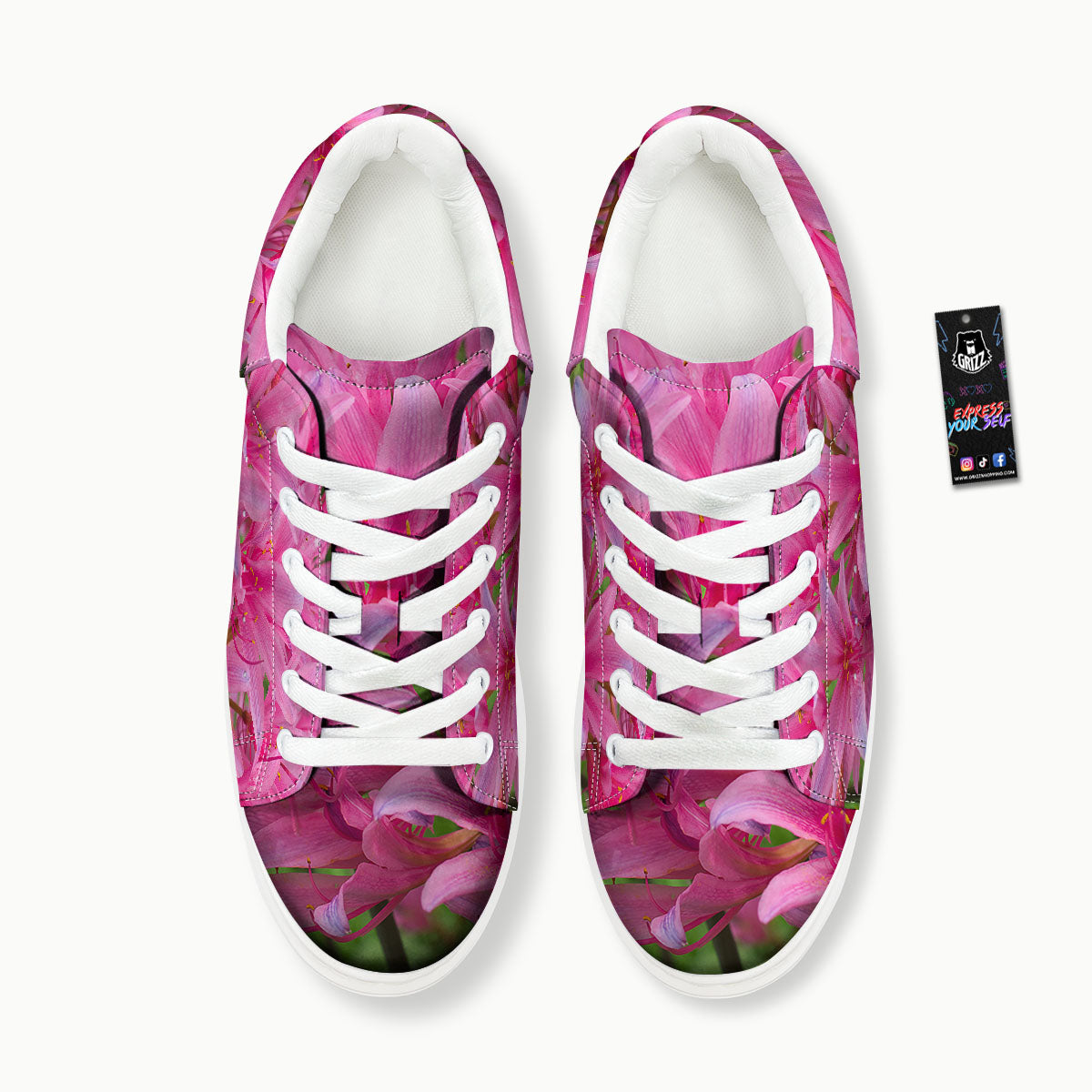 Japanese Amaryllis Purple And Pink Print Platform Shoes-grizzshop
