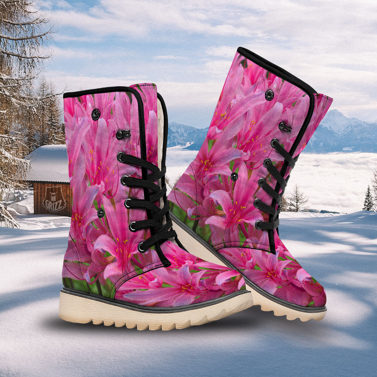 Japanese Amaryllis Purple And Pink Print Snow Boots-grizzshop
