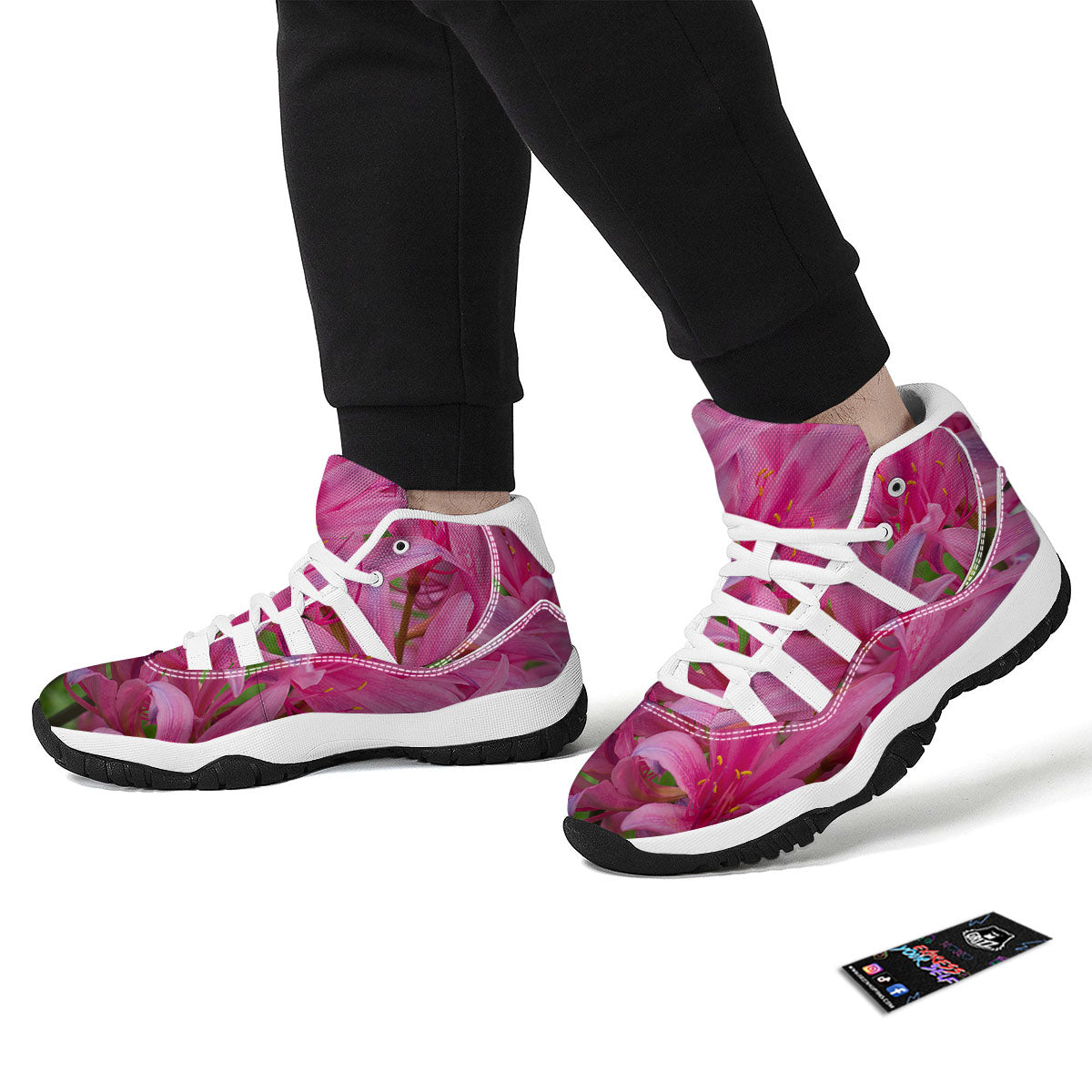 Japanese Amaryllis Purple And Pink Print White Bball Shoes-grizzshop