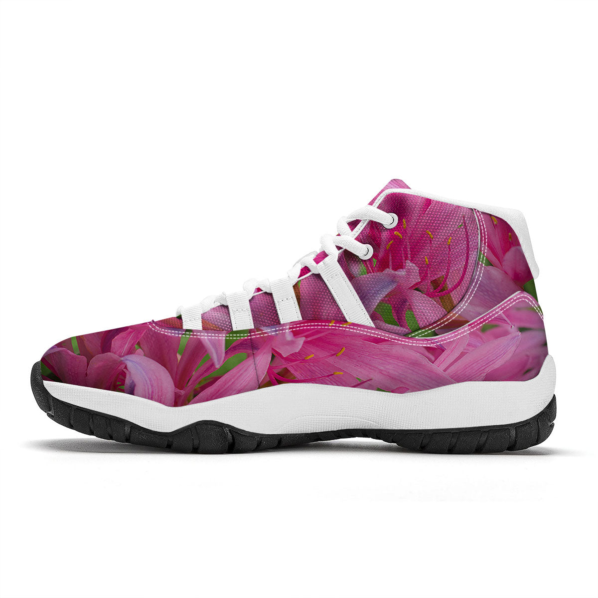 Japanese Amaryllis Purple And Pink Print White Bball Shoes-grizzshop