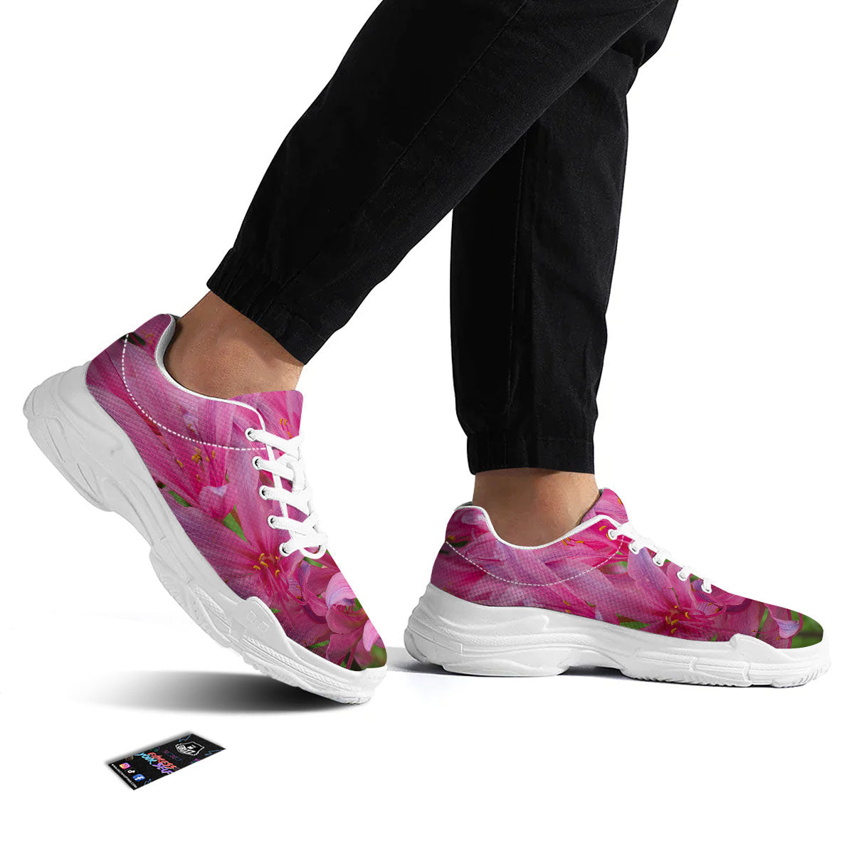 Japanese Amaryllis Purple And Pink Print White Chunky Shoes-grizzshop