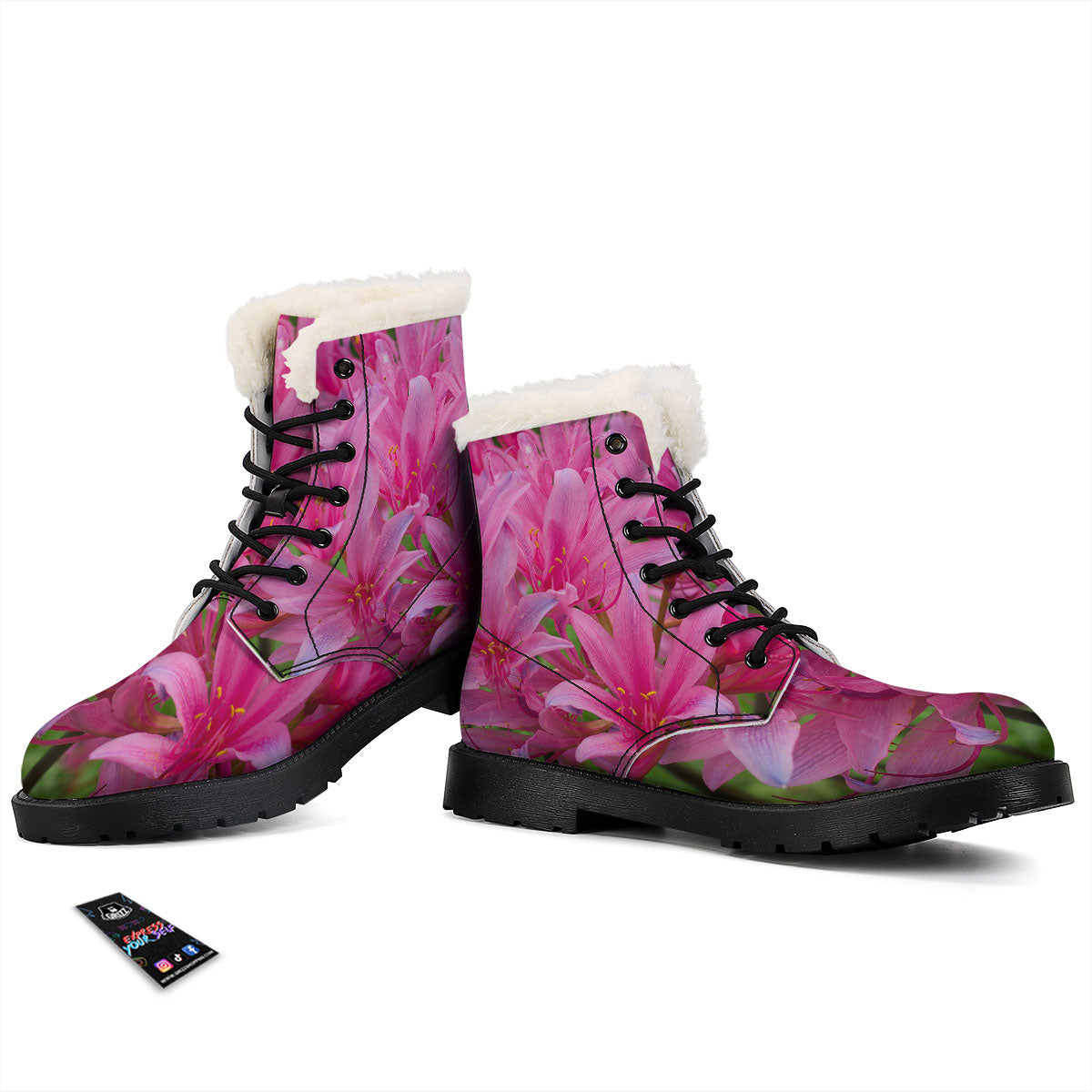 Japanese Amaryllis Purple And Pink Print Winter Boots-grizzshop