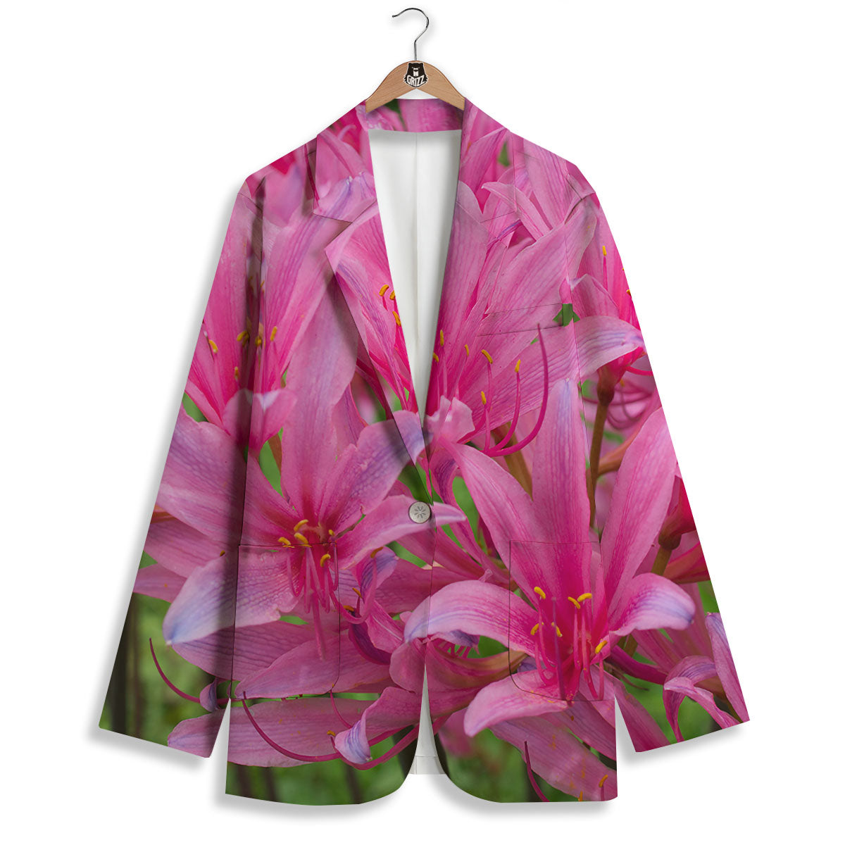 Japanese Amaryllis Purple And Pink Print Women's Blazer-grizzshop