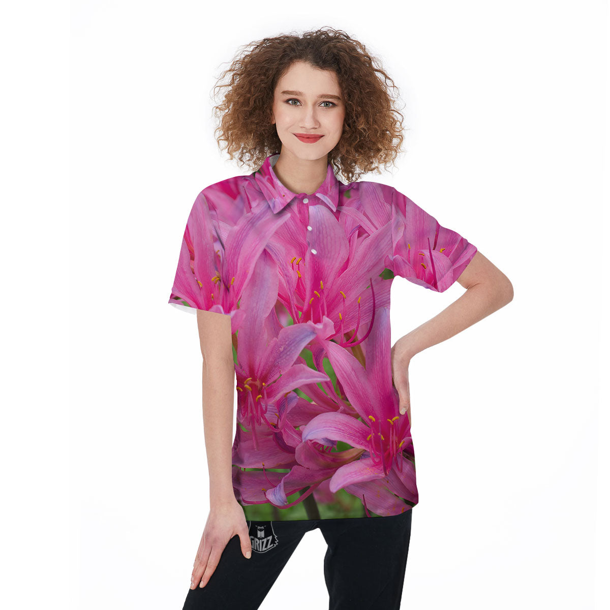 Japanese Amaryllis Purple And Pink Print Women's Golf Shirts-grizzshop
