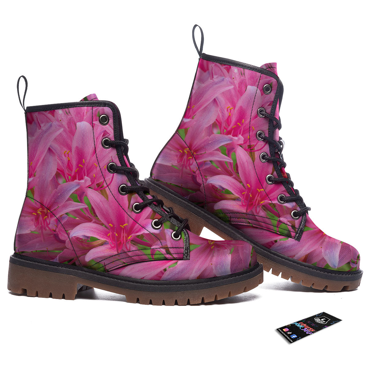 Japanese Amaryllis Purple And Pink Print Work Boots-grizzshop