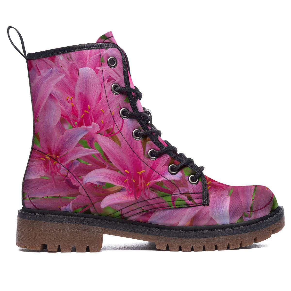 Japanese Amaryllis Purple And Pink Print Work Boots-grizzshop