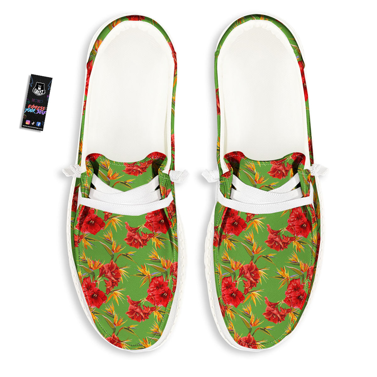 Japanese Amaryllis Yellow And Red Print Pattern Black Loafers-grizzshop