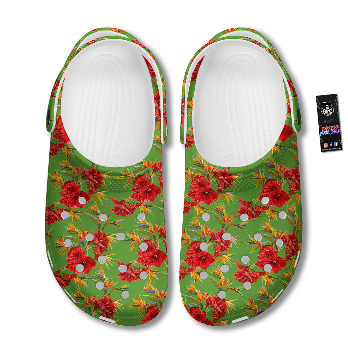 Japanese Amaryllis Yellow And Red Print Pattern Clog-grizzshop