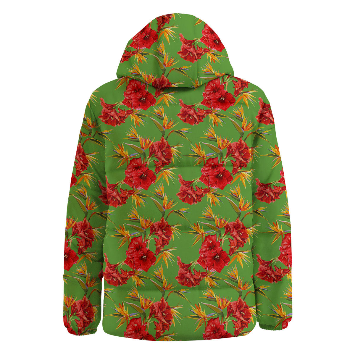 Japanese Amaryllis Yellow And Red Print Pattern Down Jacket-grizzshop