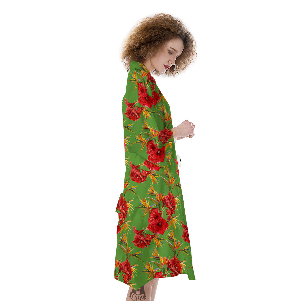 Japanese Amaryllis Yellow And Red Print Pattern Kimono-grizzshop
