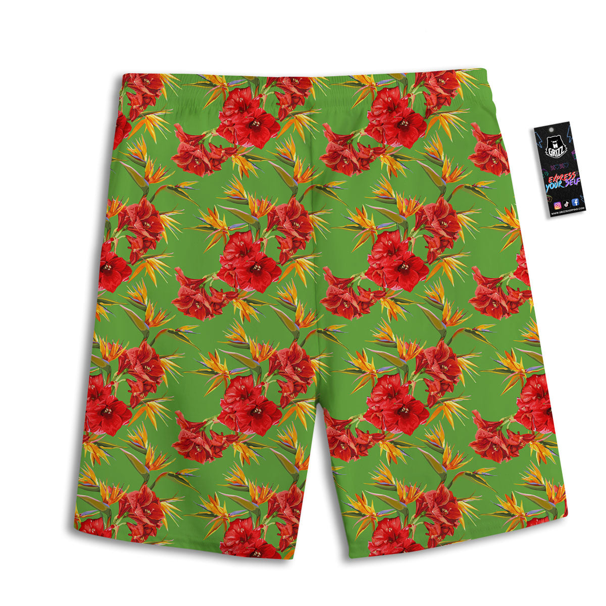 Japanese Amaryllis Yellow And Red Print Pattern Men's Athletic Shorts