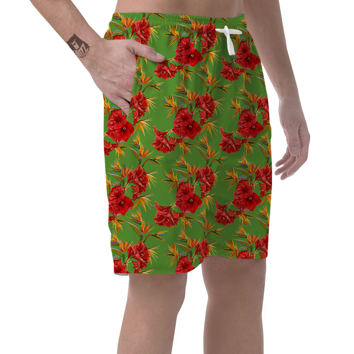 Japanese Amaryllis Yellow And Red Print Pattern Men's Shorts-grizzshop