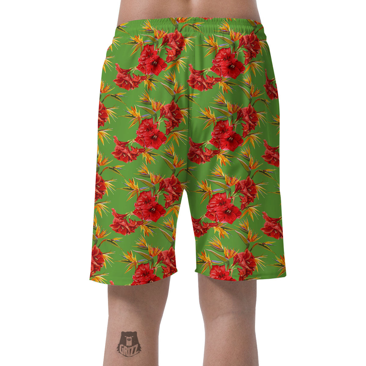 Japanese Amaryllis Yellow And Red Print Pattern Men's Shorts-grizzshop