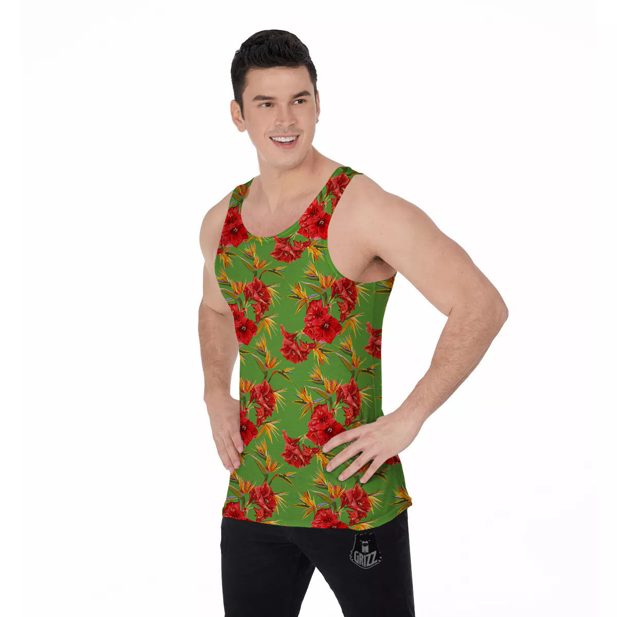 Japanese Amaryllis Yellow And Red Print Pattern Men's Tank Top-grizzshop
