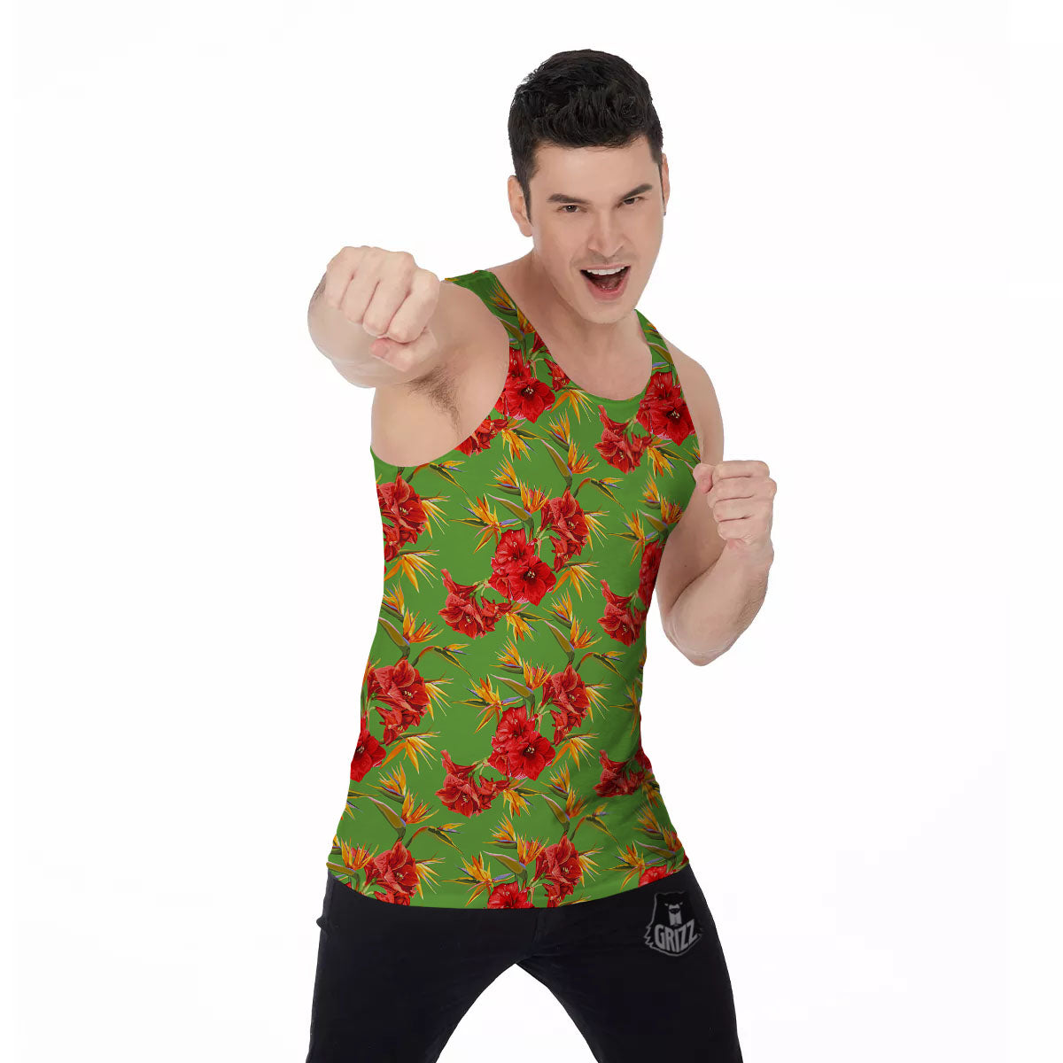 Japanese Amaryllis Yellow And Red Print Pattern Men's Tank Top-grizzshop