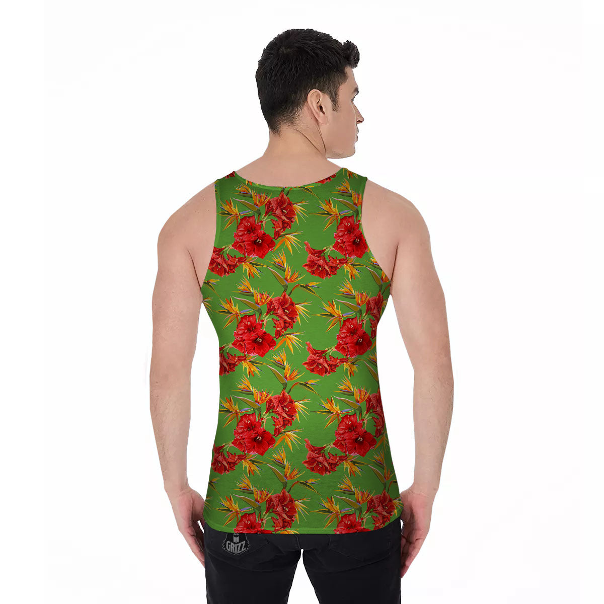 Japanese Amaryllis Yellow And Red Print Pattern Men's Tank Top-grizzshop