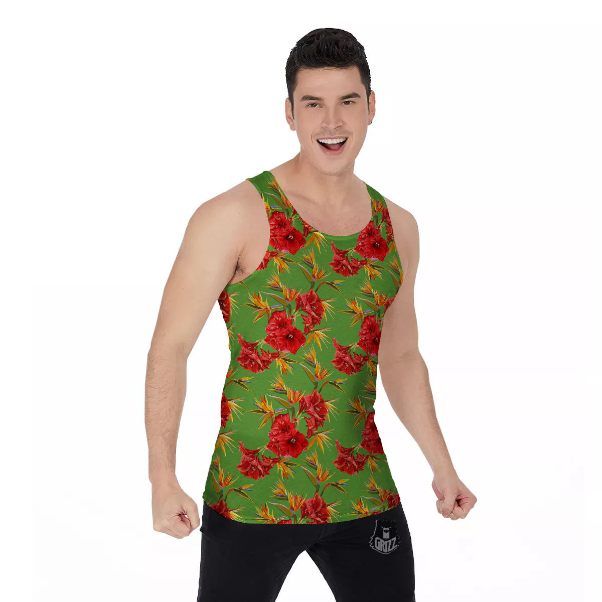 Japanese Amaryllis Yellow And Red Print Pattern Men's Tank Top-grizzshop
