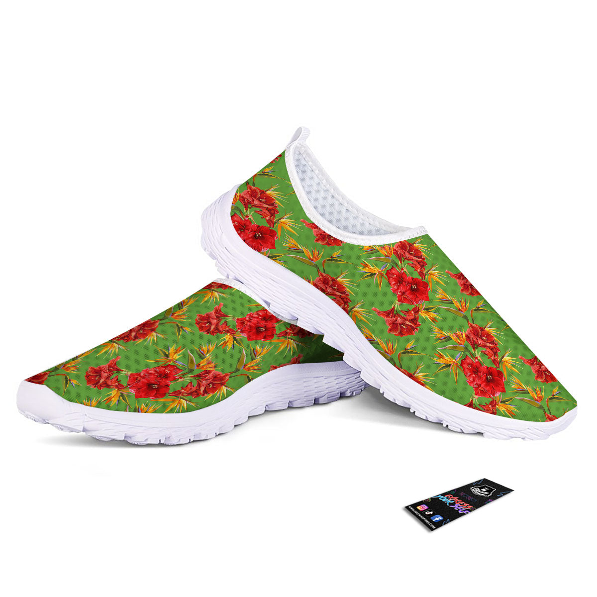 Japanese Amaryllis Yellow And Red Print Pattern Nurse Shoes-grizzshop