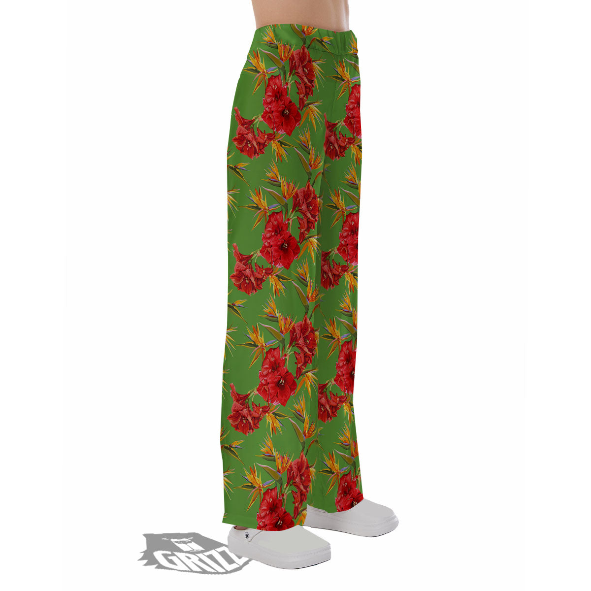 Japanese Amaryllis Yellow And Red Print Pattern Pajama Pants-grizzshop