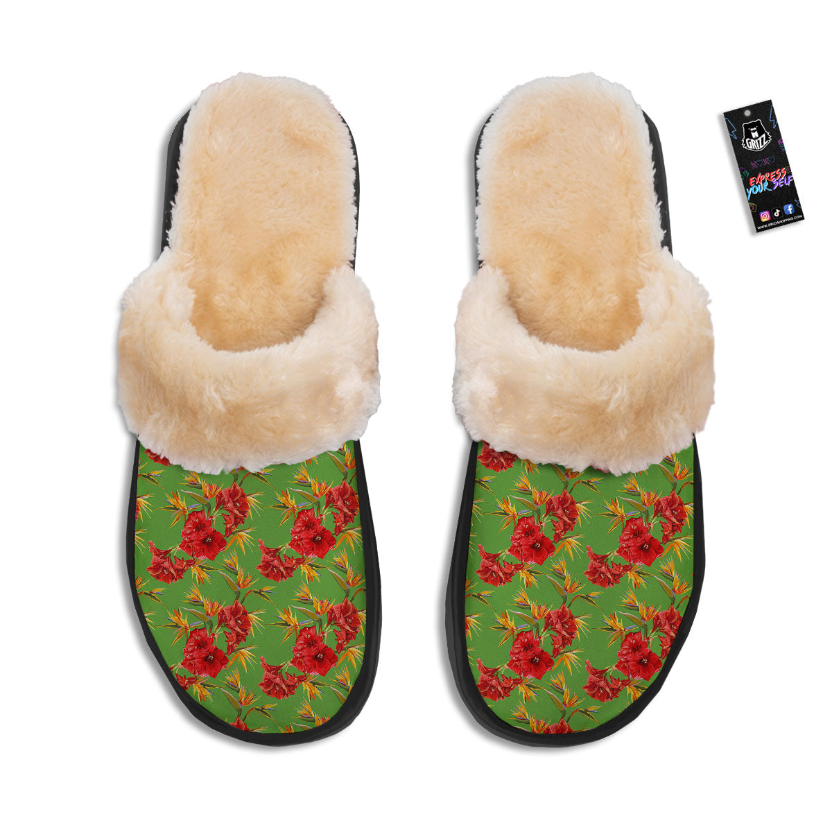 Japanese Amaryllis Yellow And Red Print Pattern Slippers-grizzshop