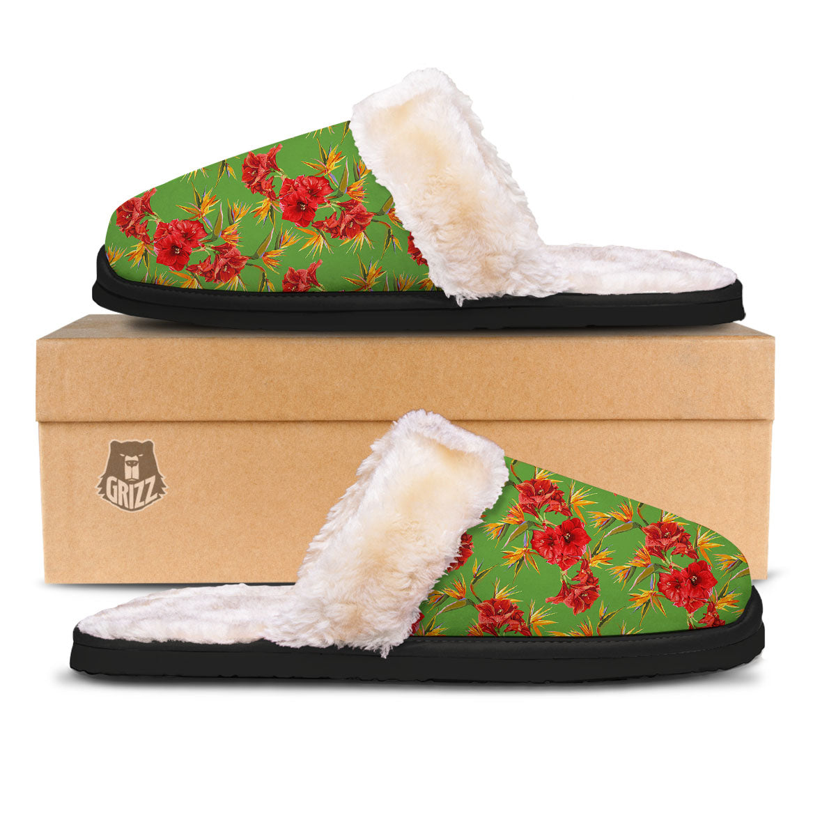 Japanese Amaryllis Yellow And Red Print Pattern Slippers-grizzshop