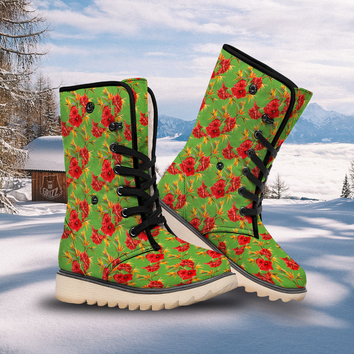 Japanese Amaryllis Yellow And Red Print Pattern Snow Boots-grizzshop