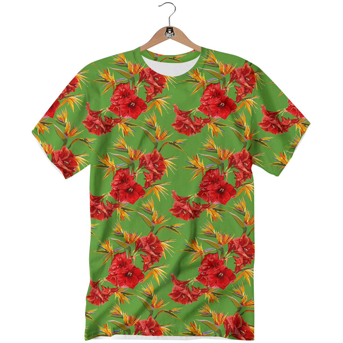 Japanese Amaryllis Yellow And Red Print Pattern T-Shirt-grizzshop