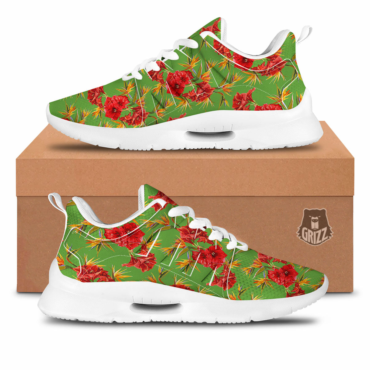 Japanese Amaryllis Yellow And Red Print Pattern Tennis Shoes-grizzshop