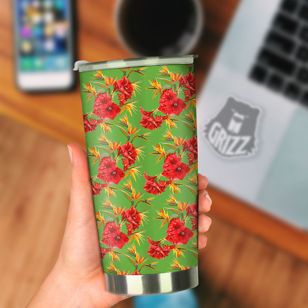 Japanese Amaryllis Yellow And Red Print Pattern Tumbler-grizzshop